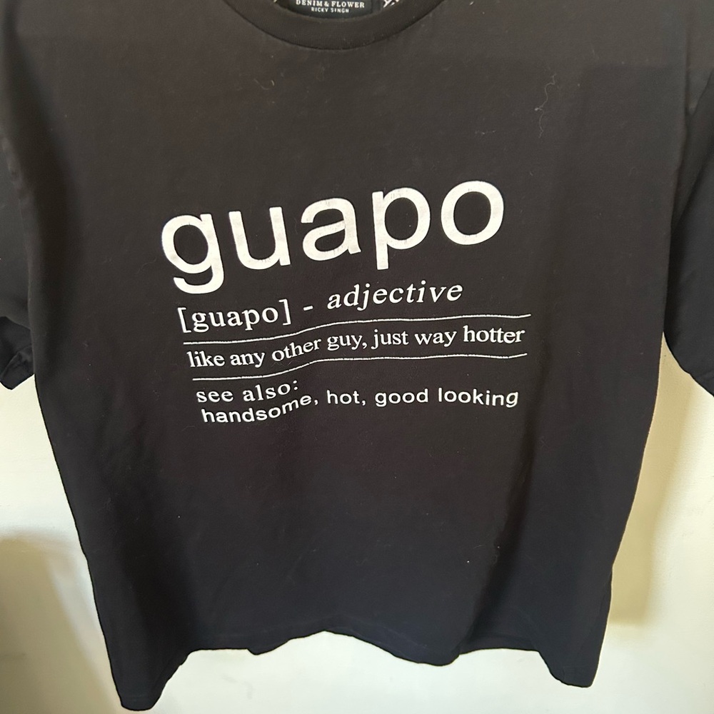 Denim & Flower Black Tee with Red Trim